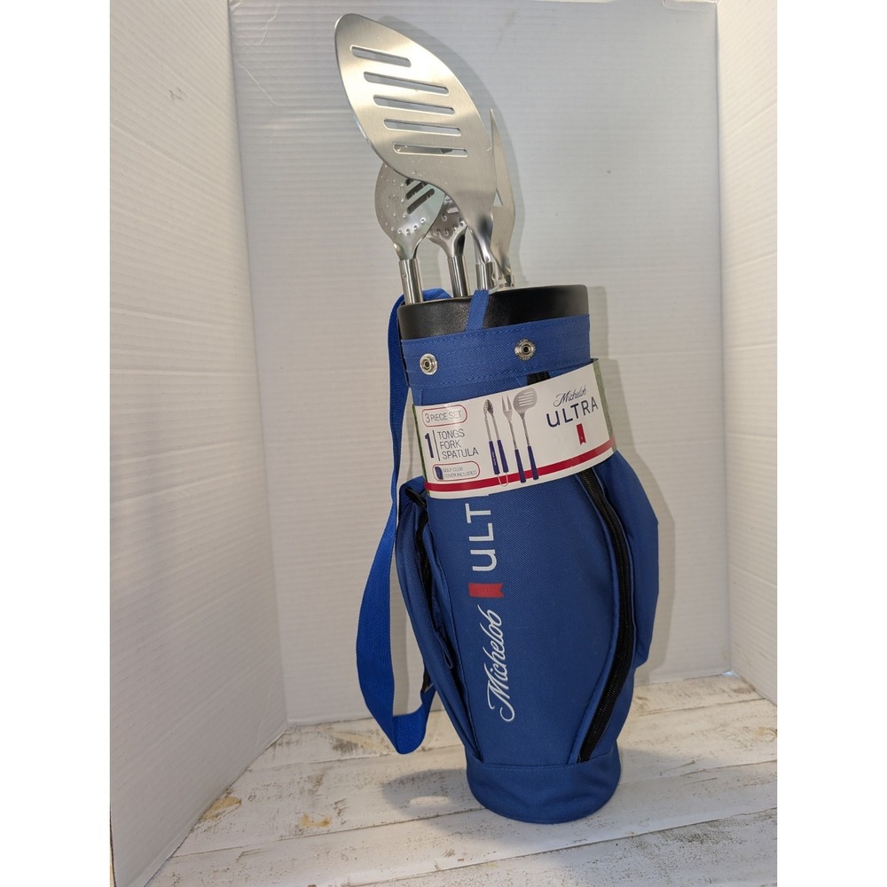 Michelob Ultra Golf Bag Grill Tool Set Blue Brand New